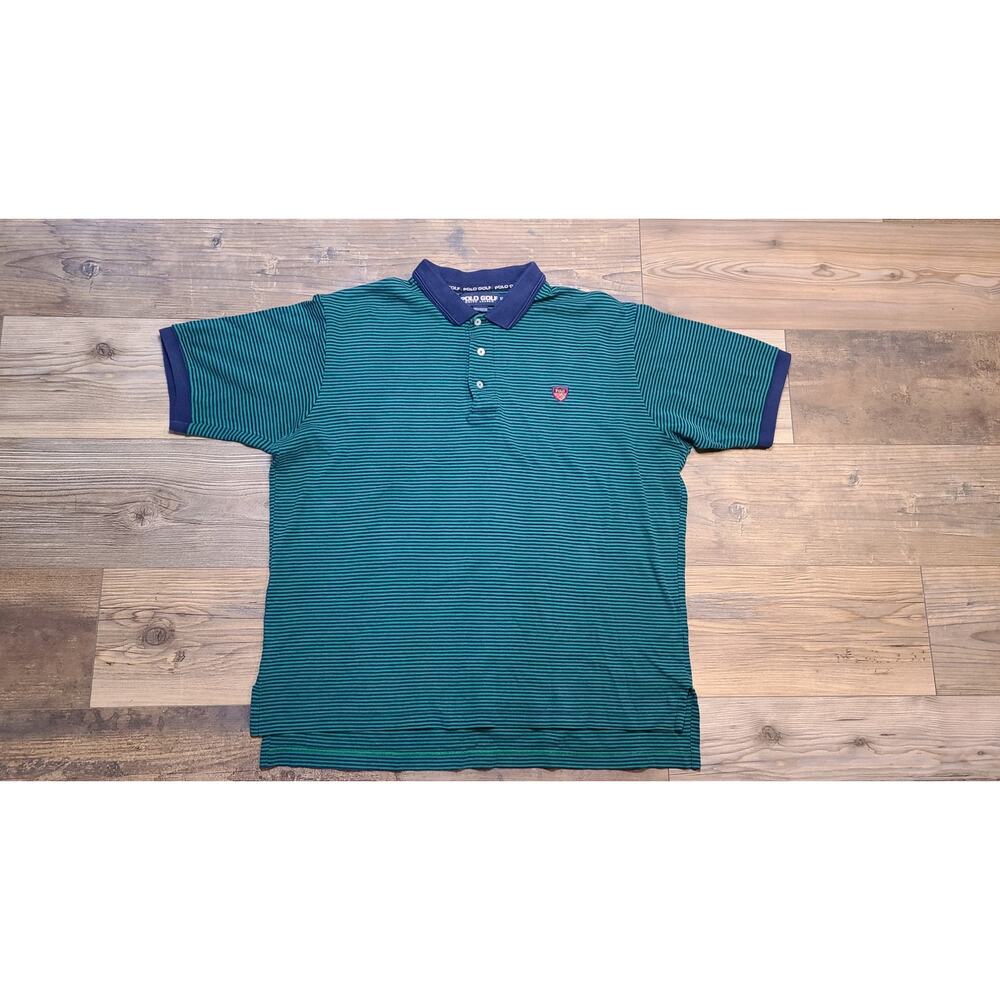 Polo Golf Ralph Lauren Mens XL Green Blue Stripe Cotton Badge Preppy Luxury